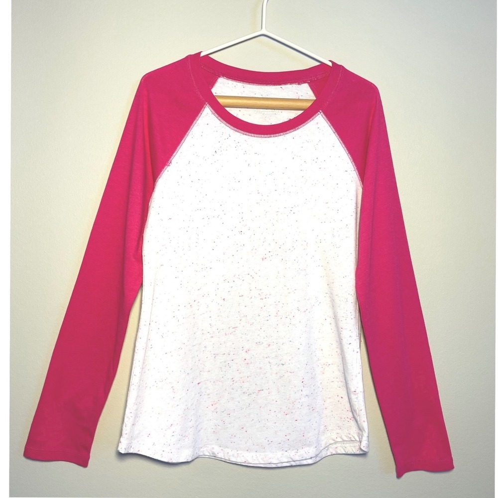 Justice Girl's Long-Sleeve Raglan Tee, Pink & Rainbow Speckled